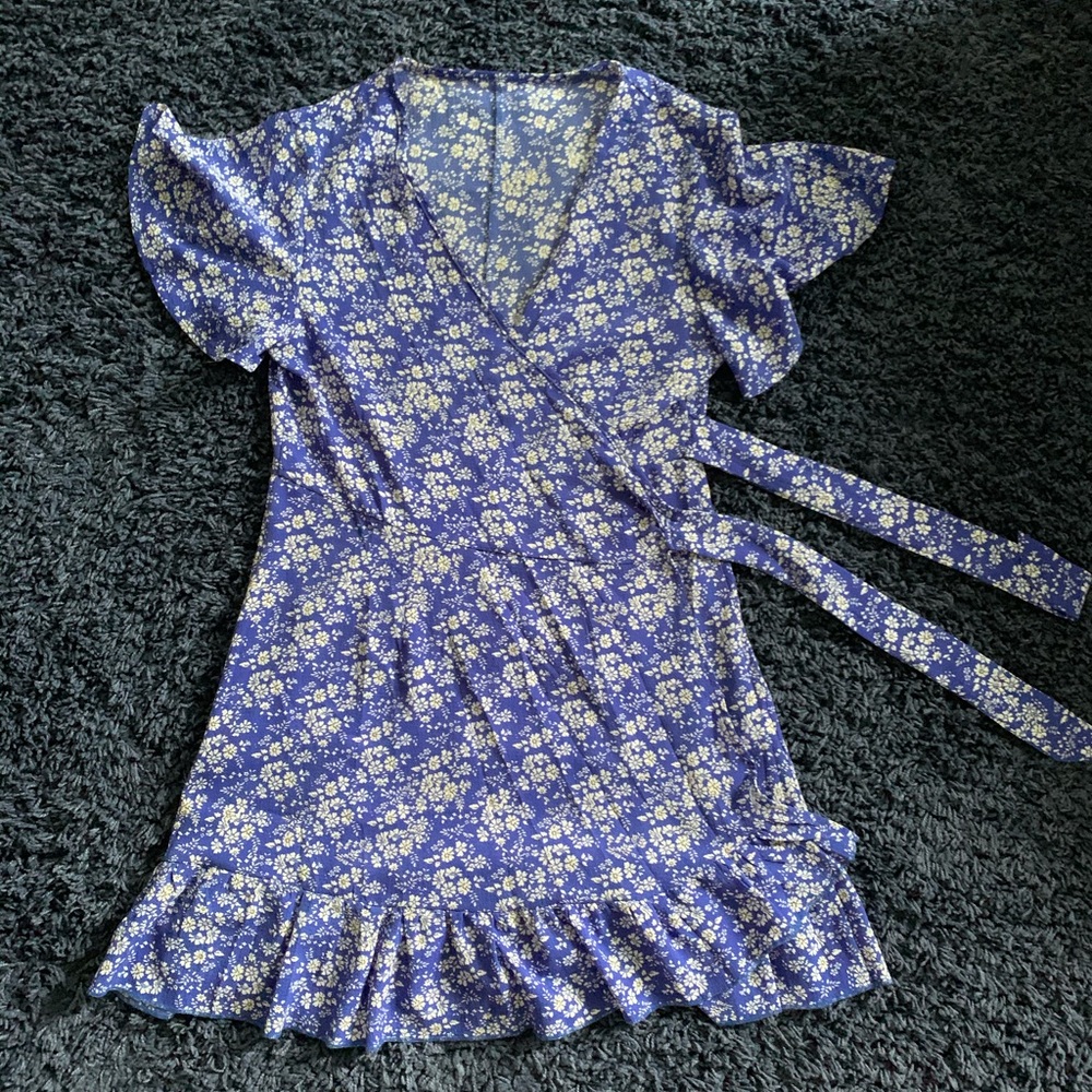 Blue Floral Wrap-Dress
